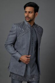 Bluish Grey Open jacket with Kurta Pant Set