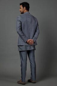 Bluish Grey Open jacket with Kurta Pant Set - Image 3